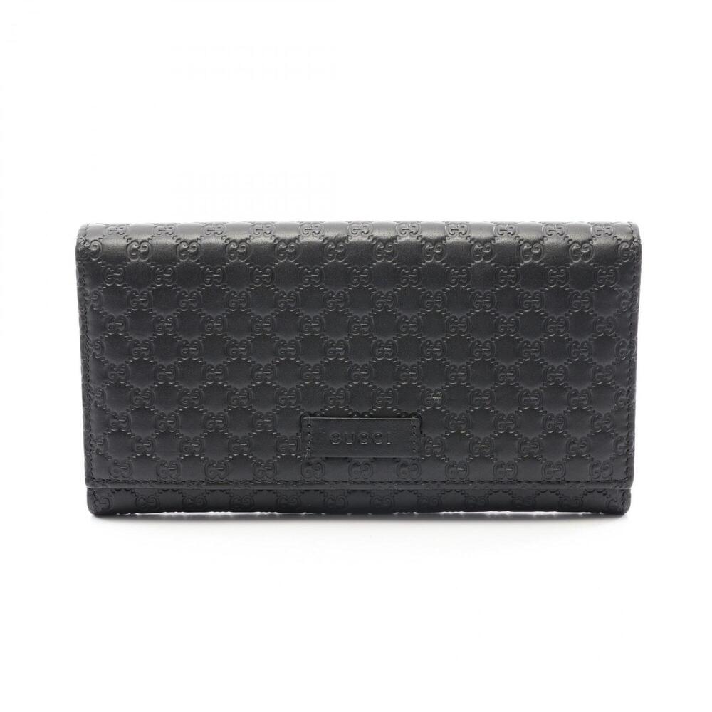Gucci Microguccissima Bi-fold Long Wallet, Leather, Women's, Black, 449396